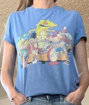 Nickelodeon Medium Rugrats Reptar Hey Arnold Rocko Characters Blue T Shirt